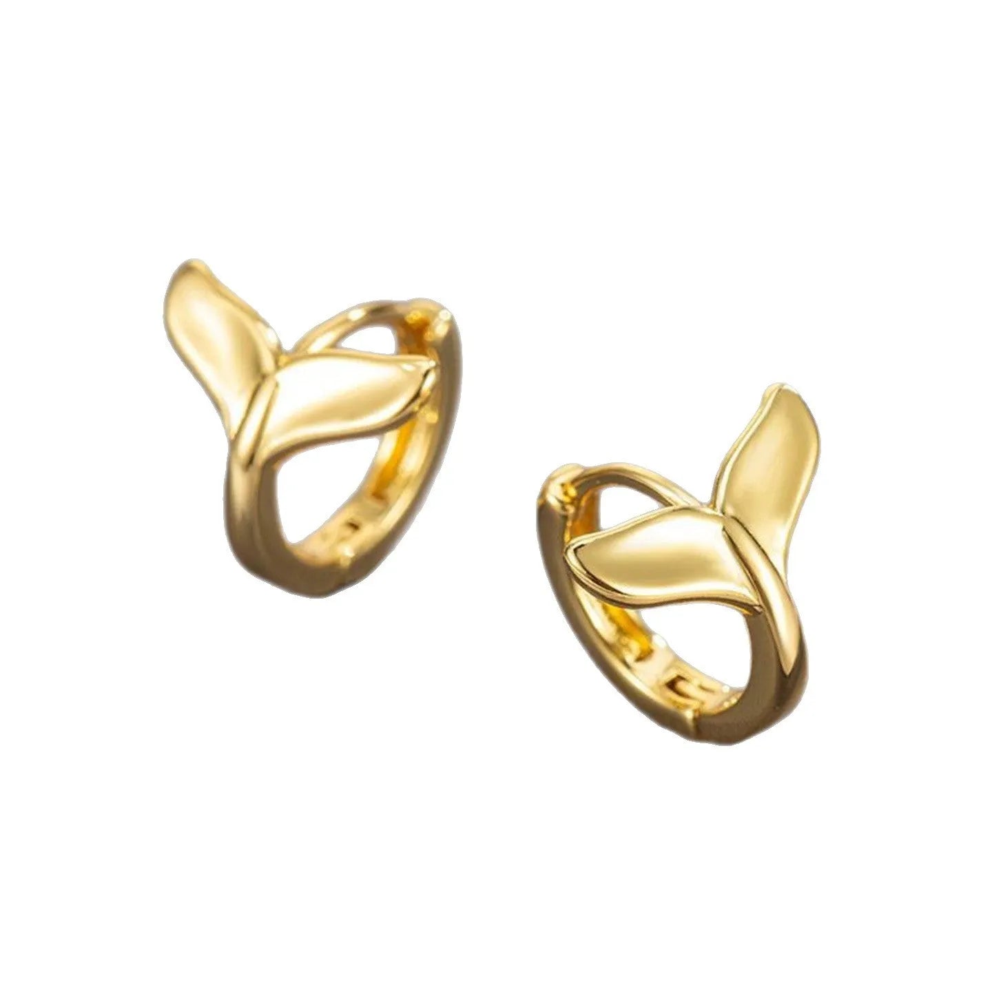 Women's fashion earrings with fishtail design in copper with electroplated white gold or yellow gold finish