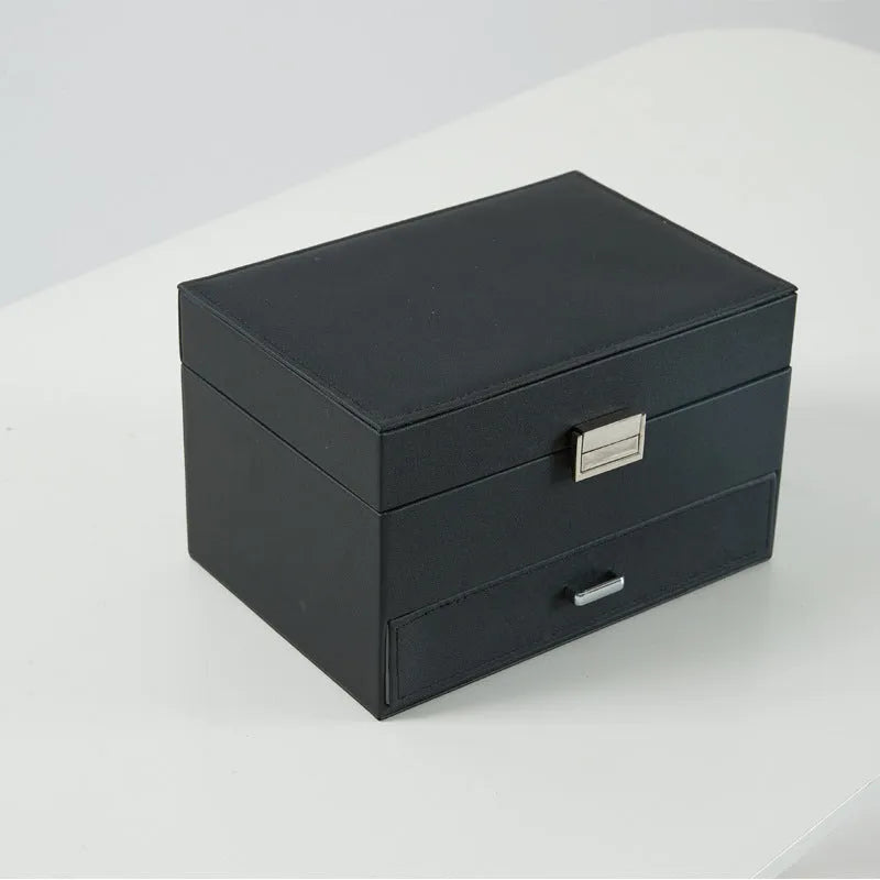 PU leather jewellery storage box in solid colour with hard case construction 22.5x15.5x14cm