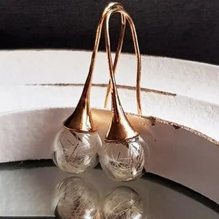 Transparent 16mm glass dandelion seed crystal ball earrings on French hooks