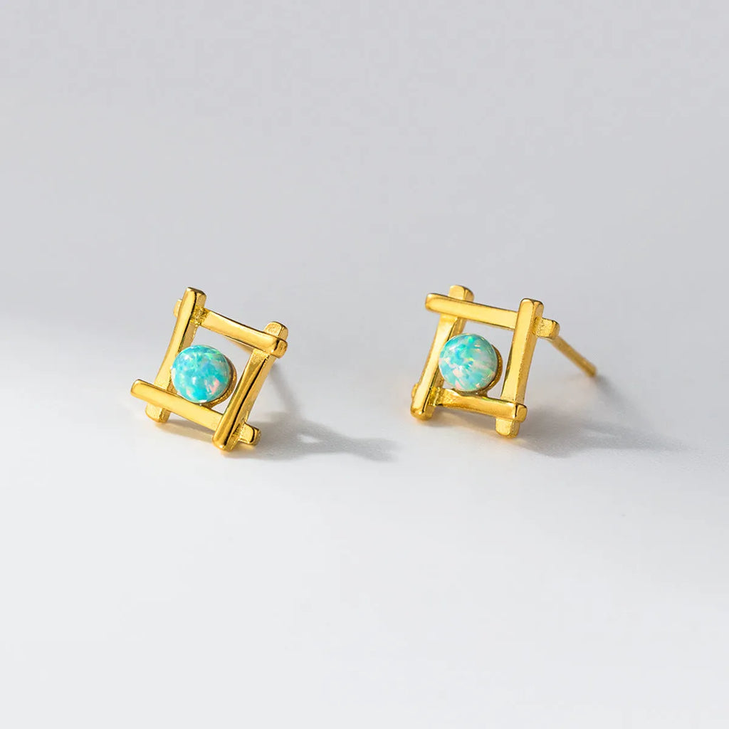 Women's geometric cross quadrangle stud earrings in S925 sterling silver with gold or silver finish options