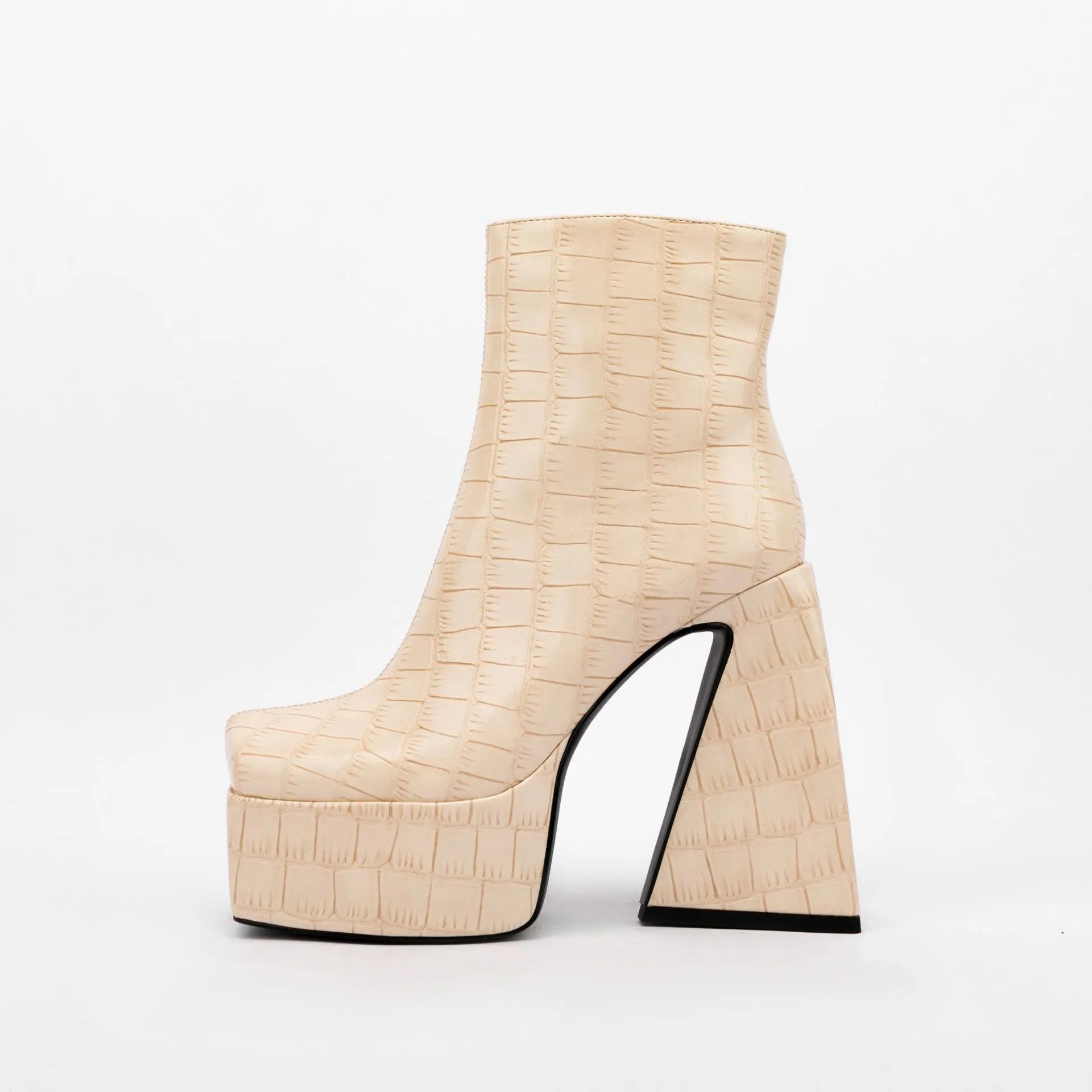 Women's ankle boot with a high heel above 8cm in a solid colour, showing the artificial PU upper material.