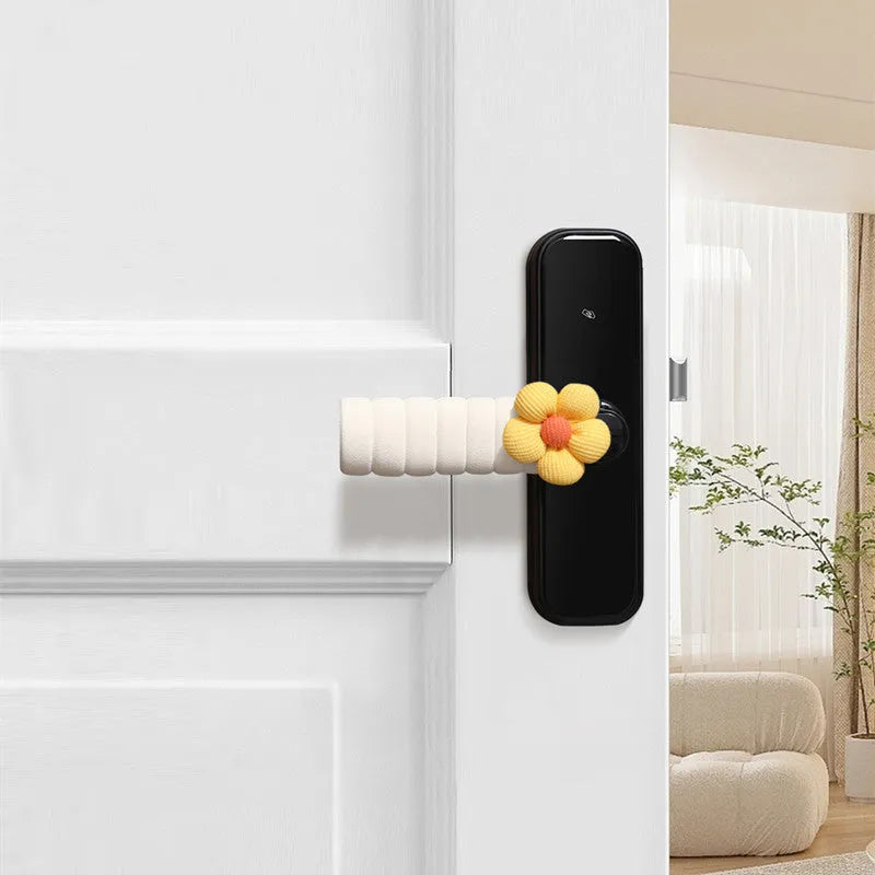 Round floral pattern door handle protective cover in beige colour with botanical design