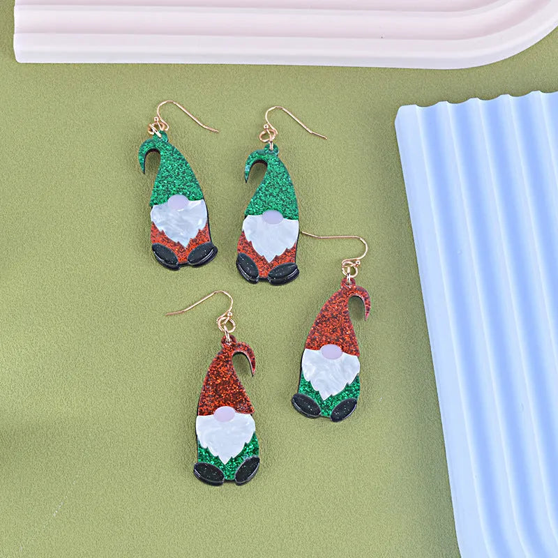 Cartoon Santa Claus acrylic fashion earrings in red, green or mixed colour options