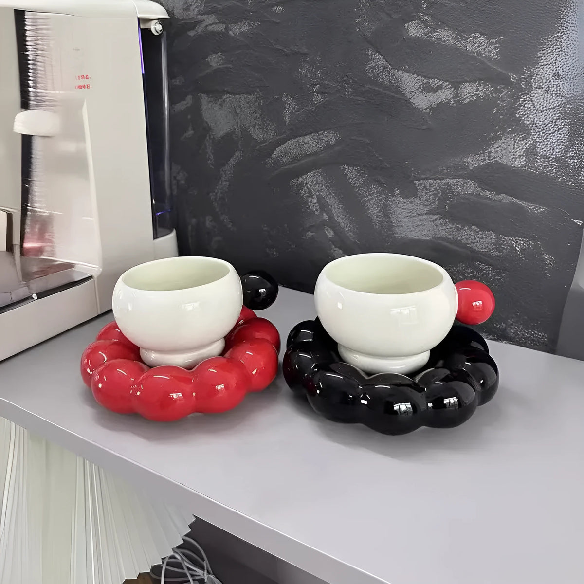 Ceramic coffee cup and saucer set in Nordic style with 250ml capacity, shown in pea green colour