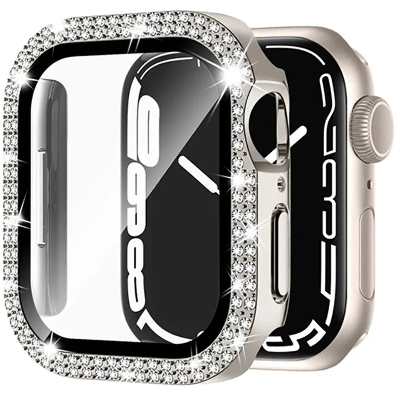 Apple Watch case with double diamond glass peep-proof screen protector in multiple colour options