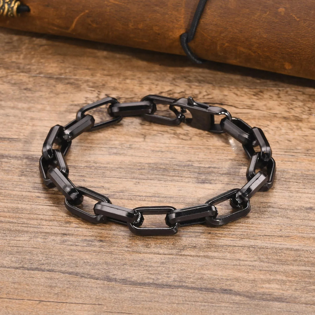 Men's titanium steel square chain bracelet in gold colour with simple design