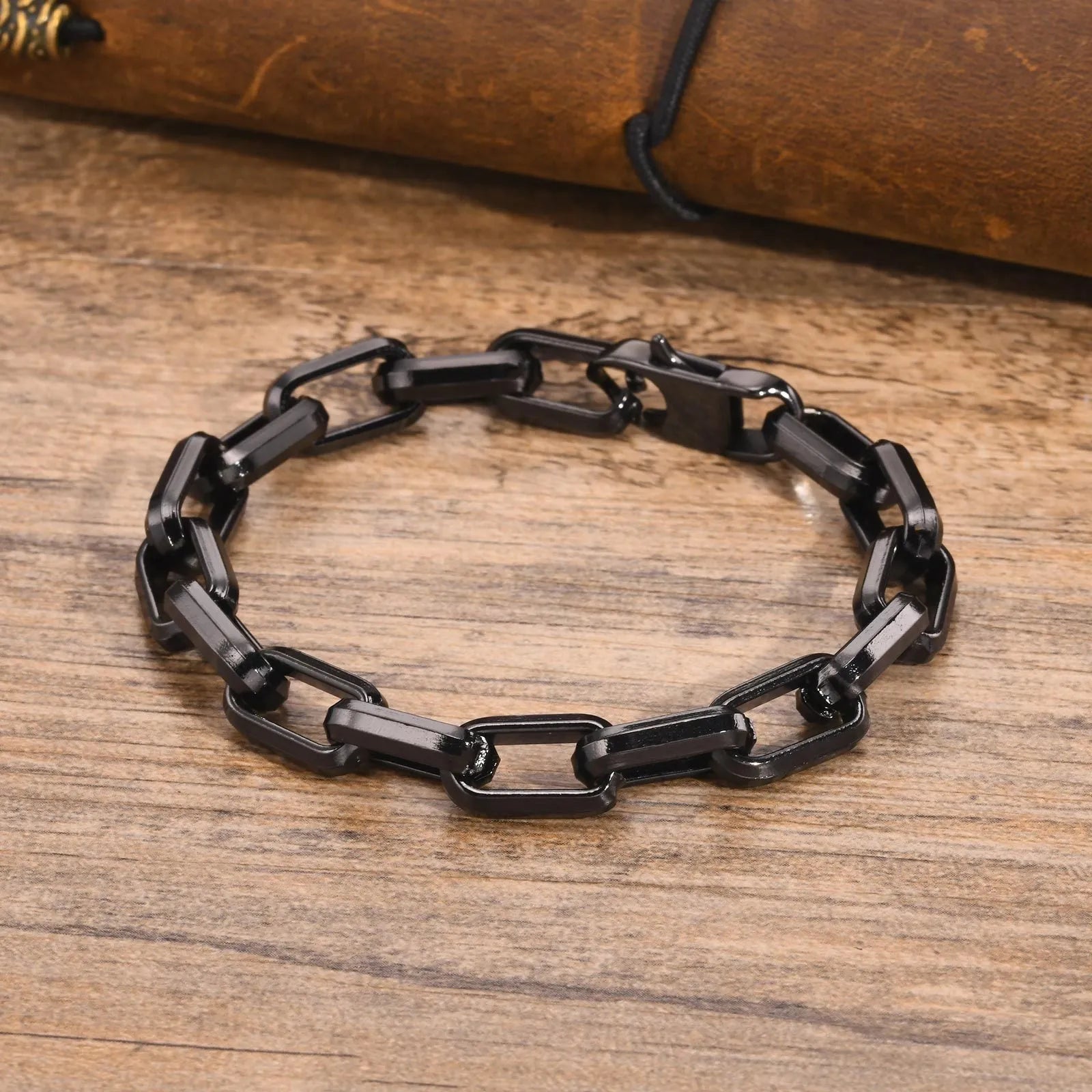 Men's titanium steel square chain bracelet in gold colour with simple design
