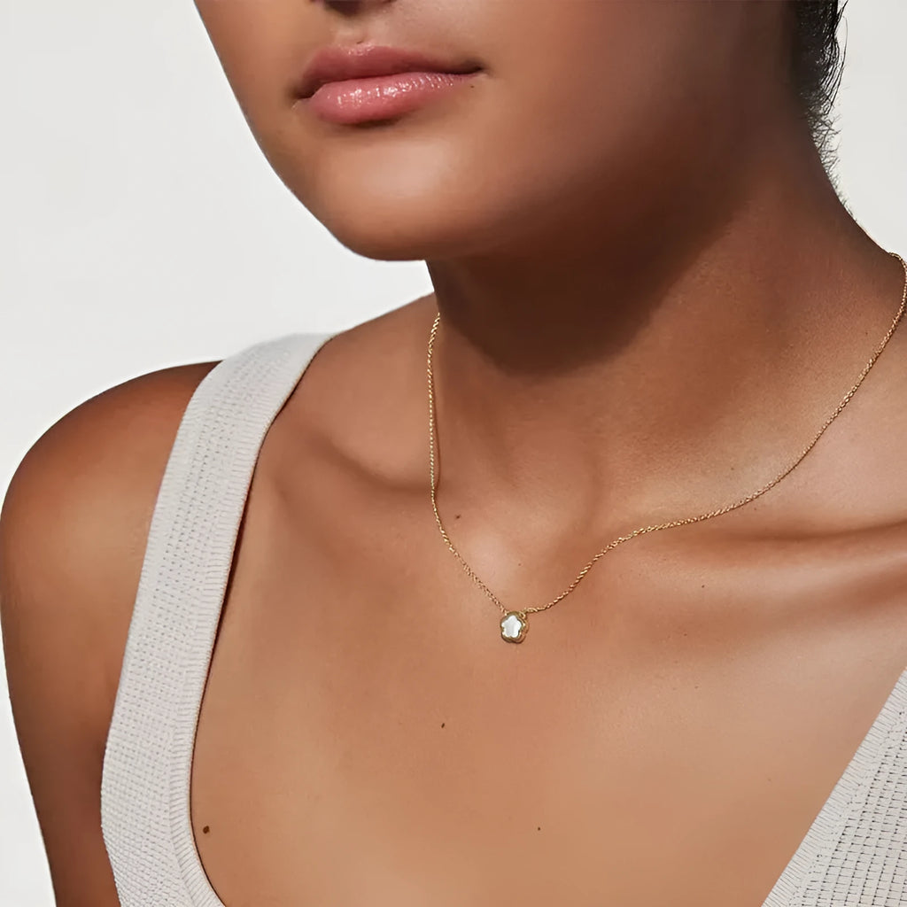 White mother shell flower necklace with copper O-chain in gold or silver option