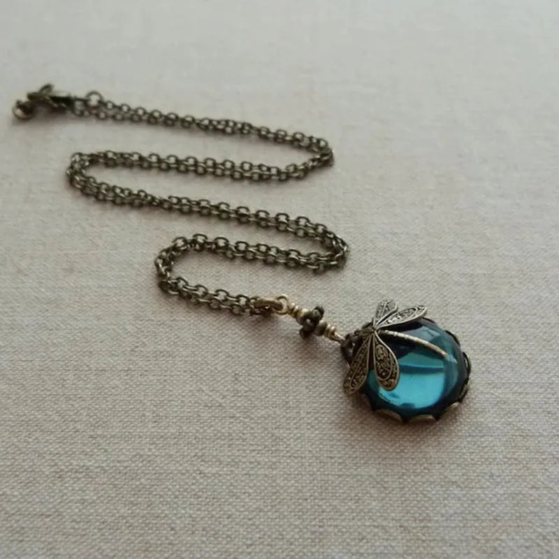 Hand carved dragonfly pendant necklace with vintage bronze finish on 925 sterling silver