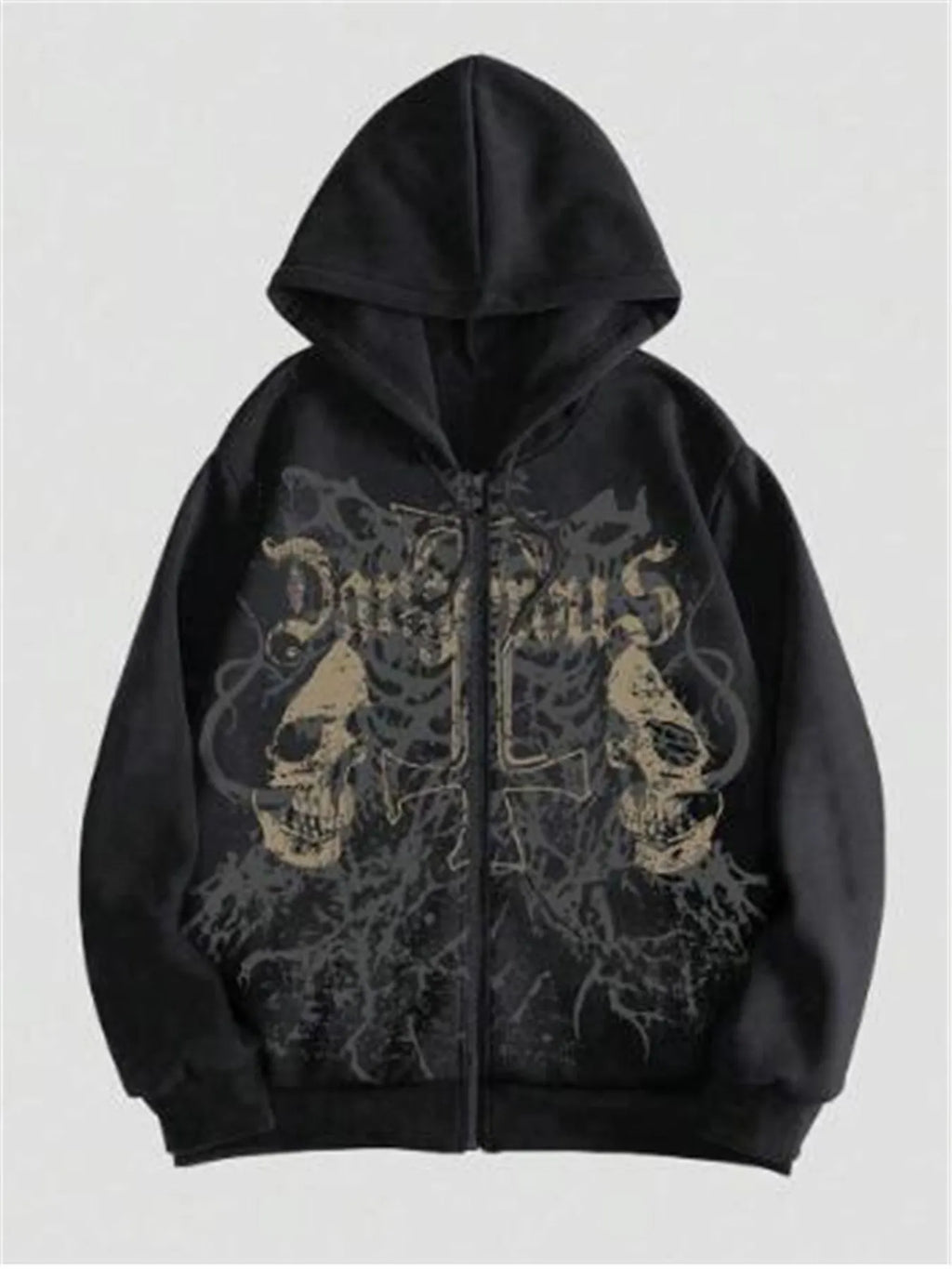 Men's black hooded sweatshirt with skull hot stamp print on front, cotton blend fabric