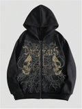 Men's black hooded sweatshirt with skull hot stamp print on front, cotton blend fabric