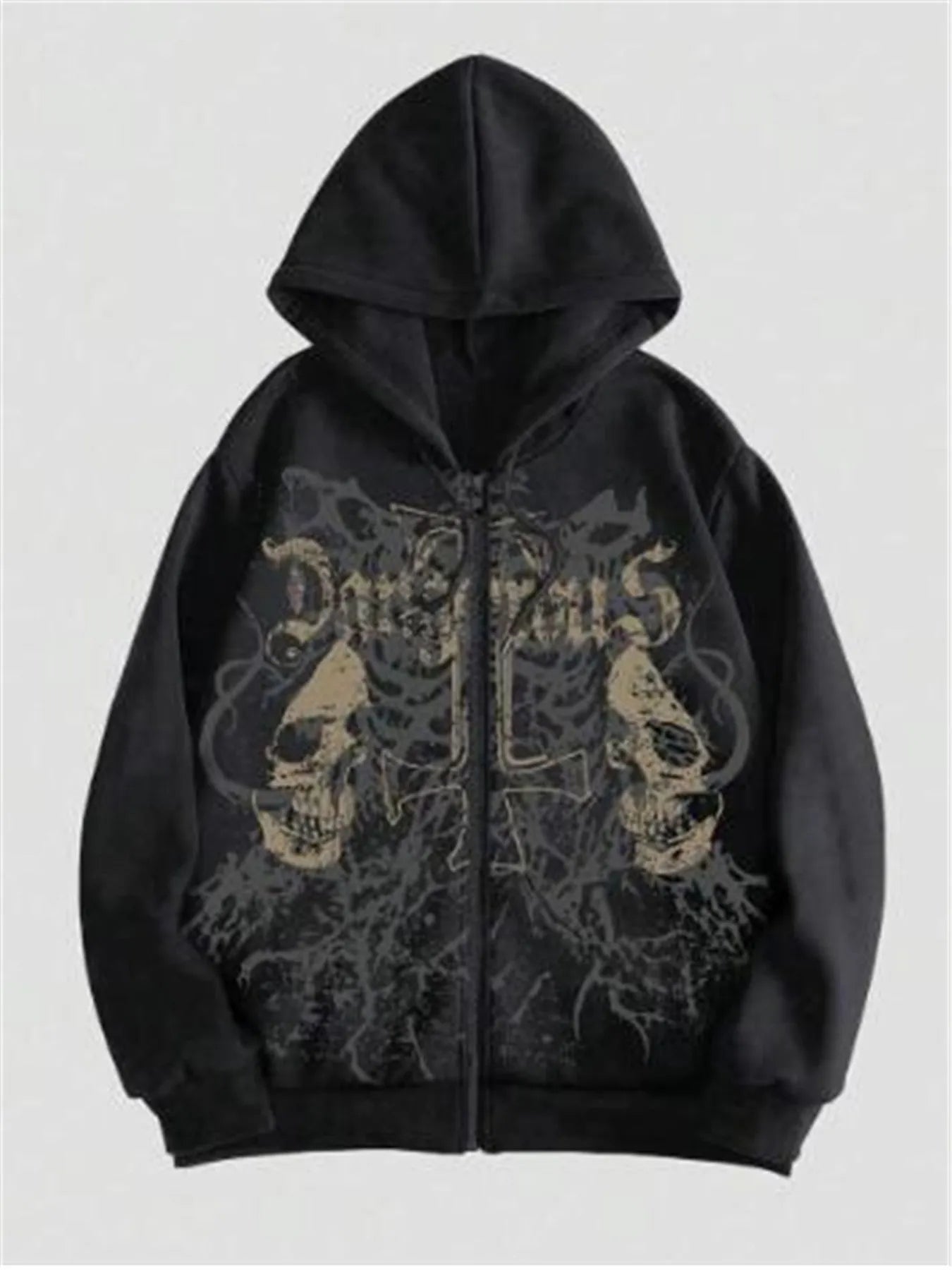 Men's black hooded sweatshirt with skull hot stamp print on front, cotton blend fabric