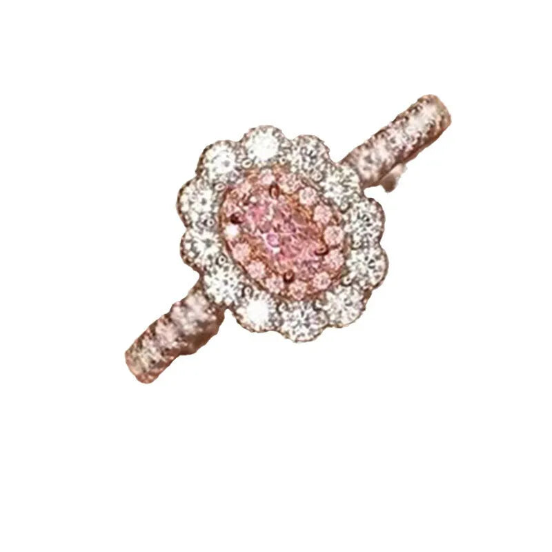 925 sterling silver oval diamond ring in yellow or pink with flower shape, unisex sizes 5 to 9