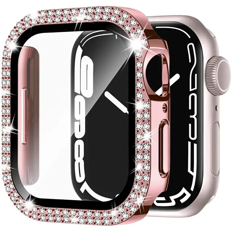 Apple Watch case with double diamond glass peep-proof screen protector in multiple colour options