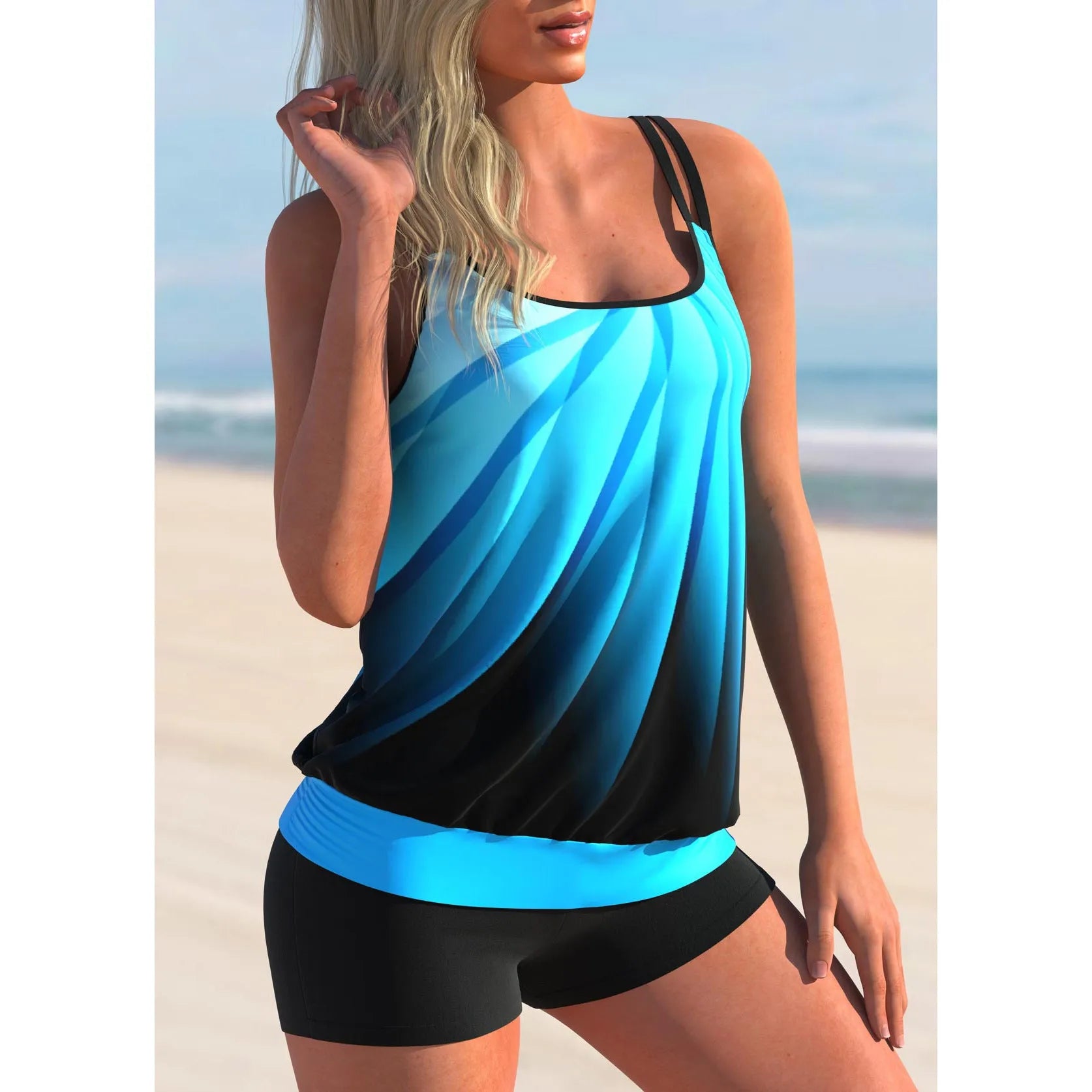 Plus size women's beach shorts with matching halter top in butterfly printed design