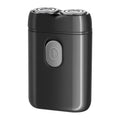 Rechargeable electric shaver in black, with floating washable cutter heads and LED display.