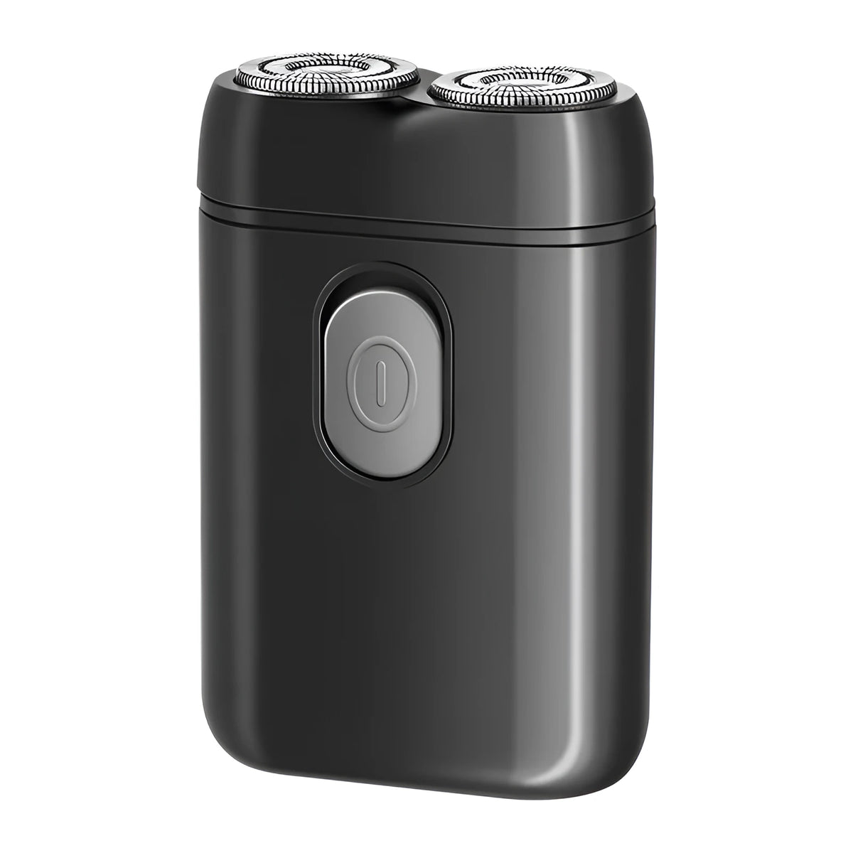 Rechargeable electric shaver in black, with floating washable cutter heads and LED display.
