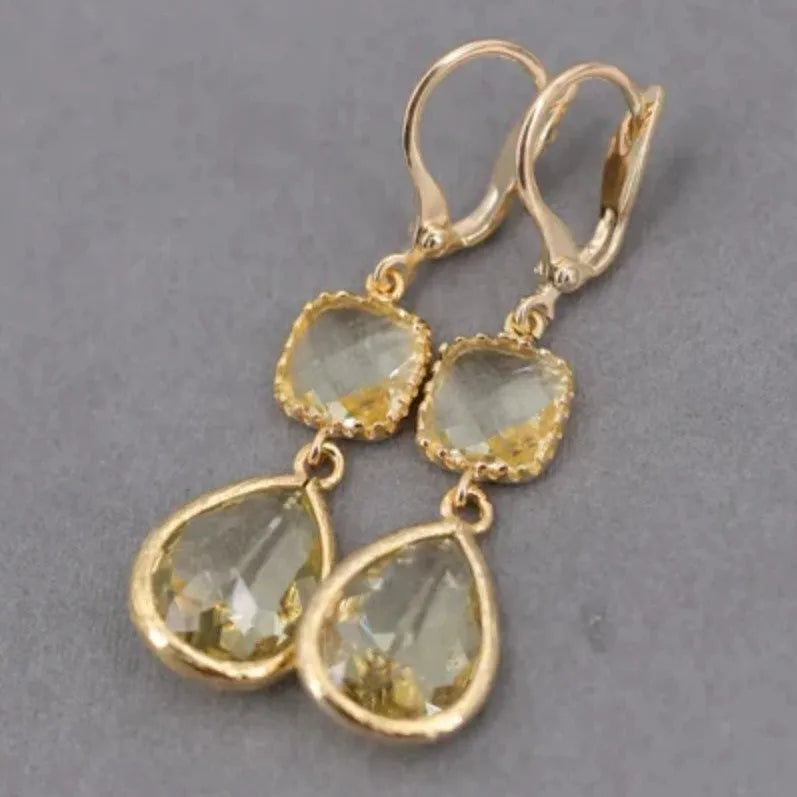 Gold electroplated copper retro fringe earrings with geometric water droplet design