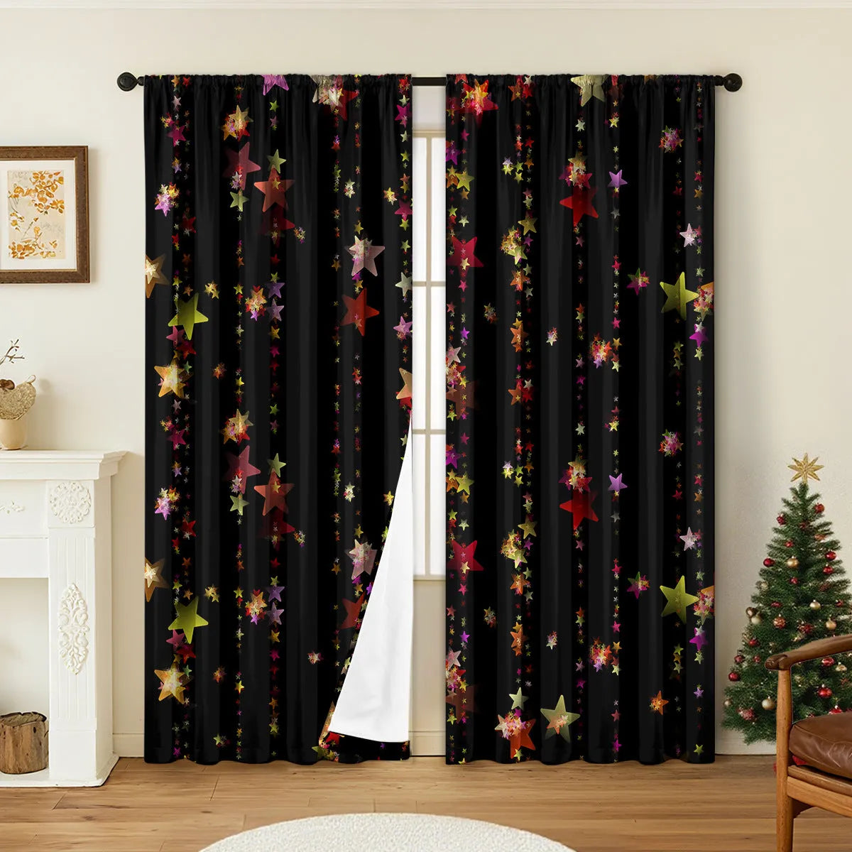 3D digitally printed Christmas curtains pair with European-style festive patterns on polyester fabric