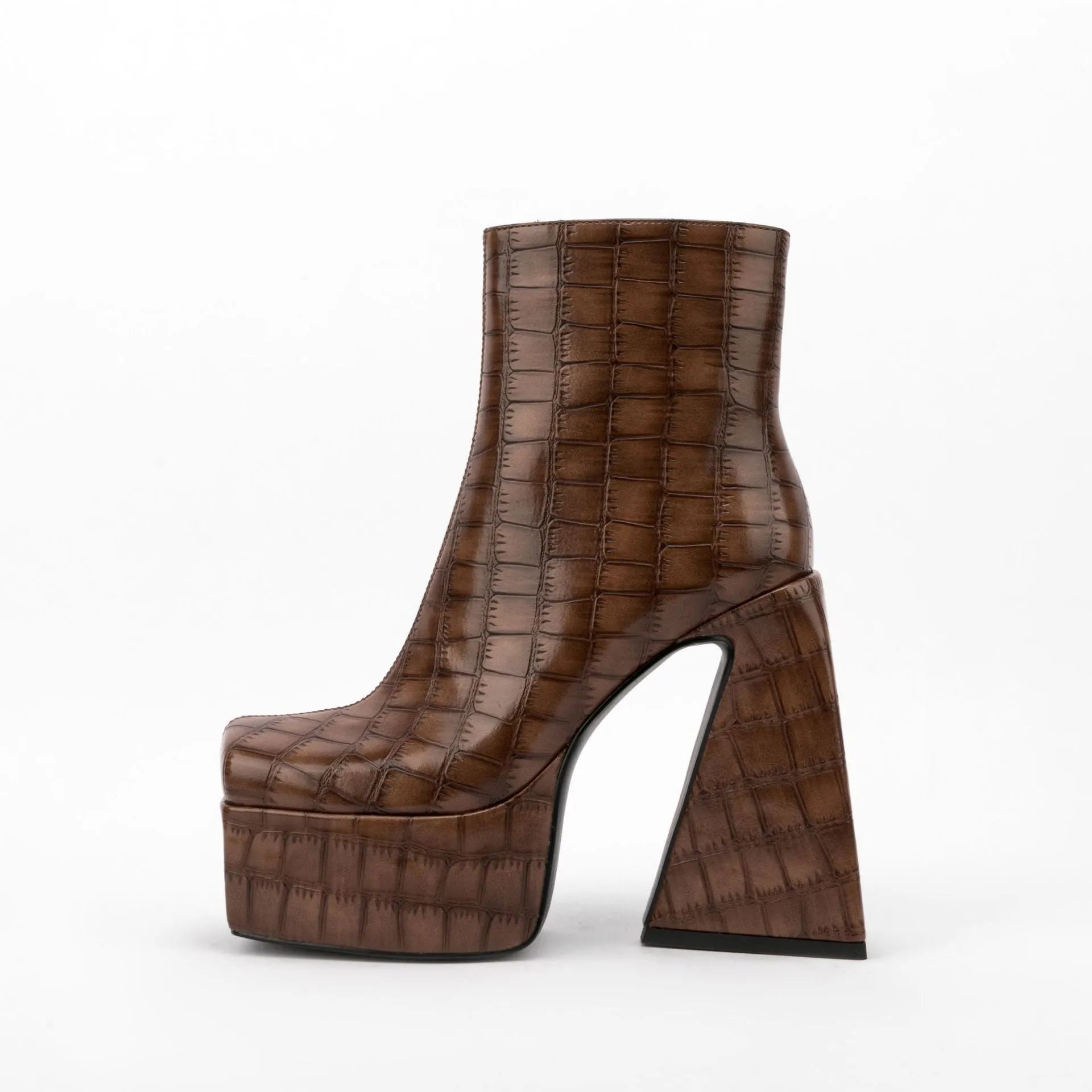 Women's ankle boot with a high heel above 8cm in a solid colour, showing the artificial PU upper material.