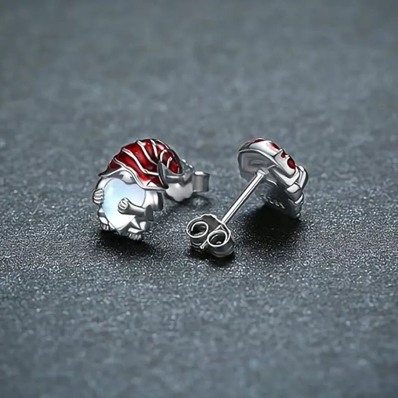 Women's Christmas heart earrings with Santa Claus design in white gold plating