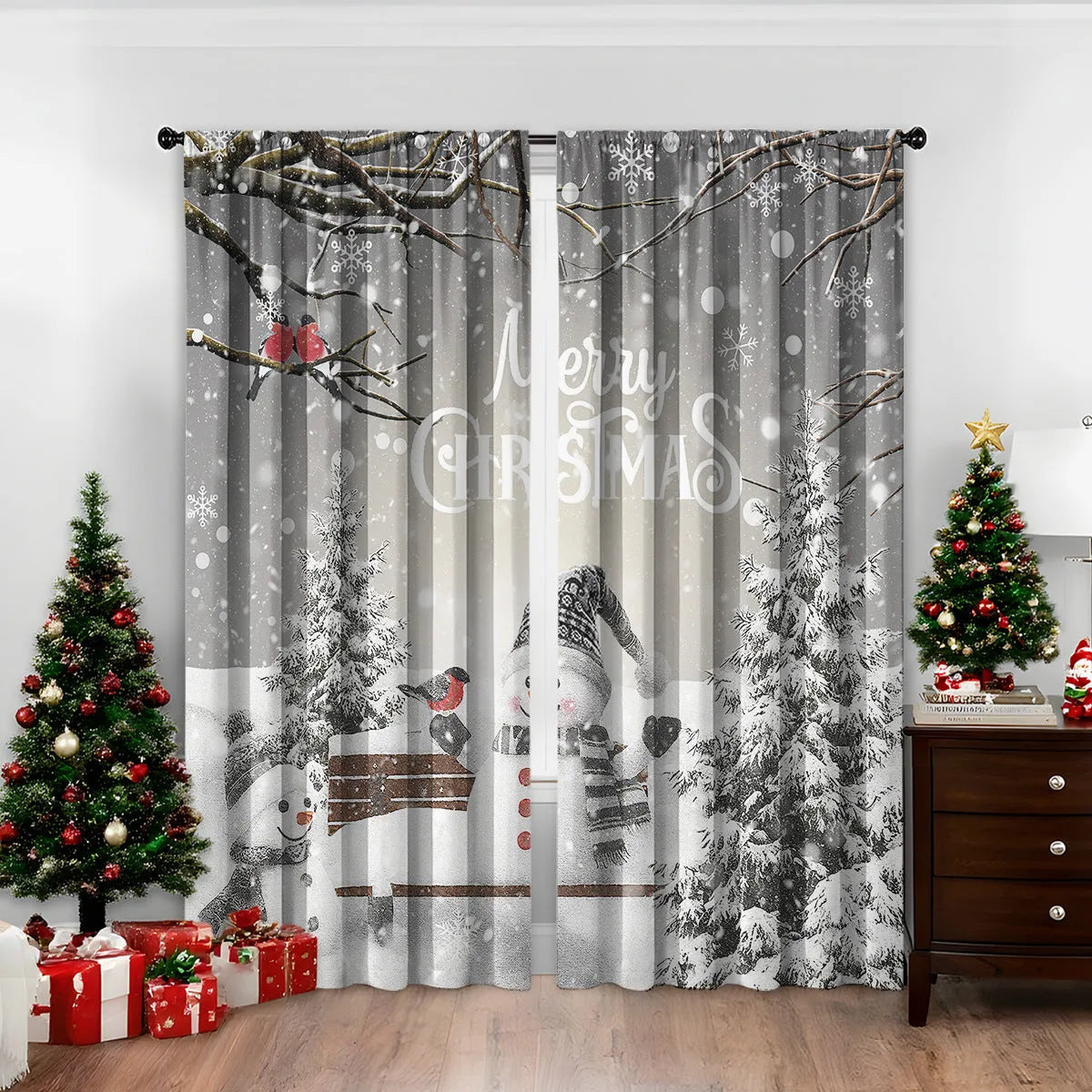 3D digital printed Christmas curtains in European colour designs with high sunshade function