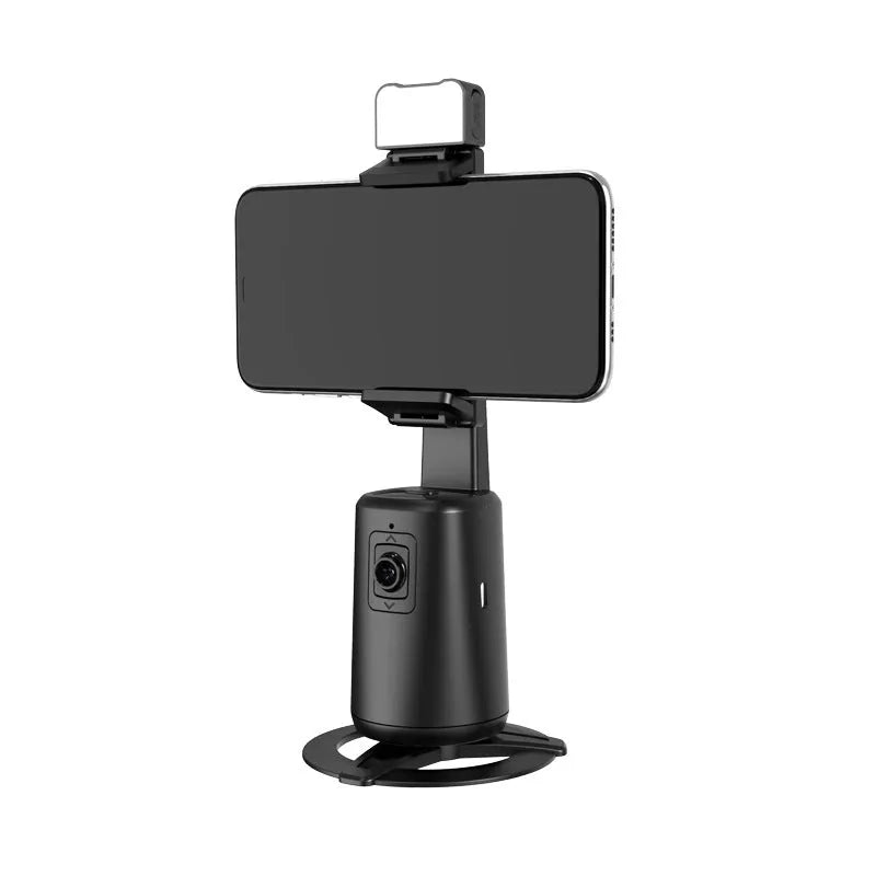 A200 black ABS desktop phone bracket with rotating camera head, face tracking, and ribbon lights