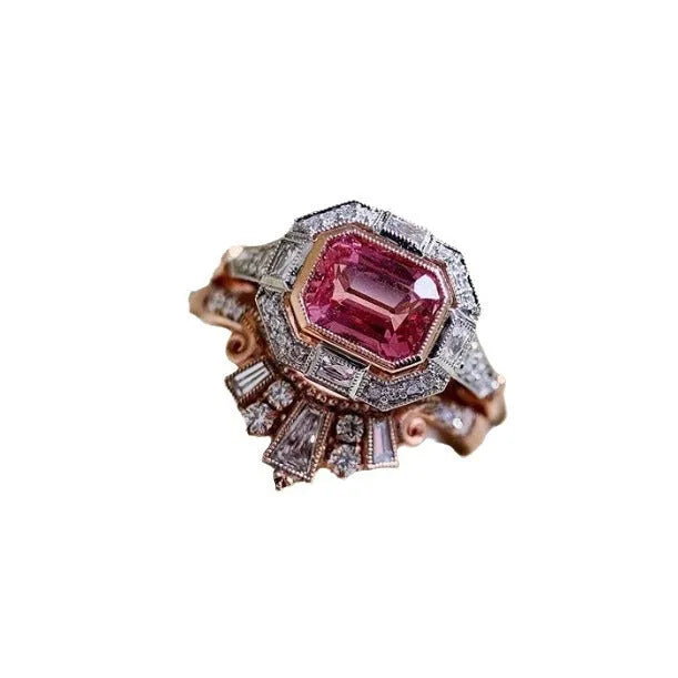 Women's retro style geometric ring in rose gold alloy showing side profile