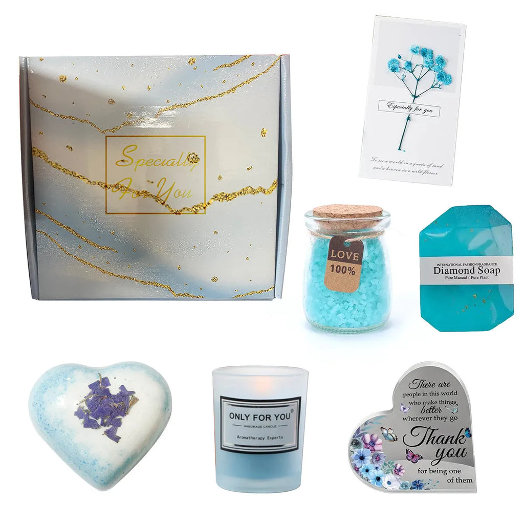 Aromatherapy candle gift box with multiple colour suit options including pink, purple, blue, black, and sunflower designs.
