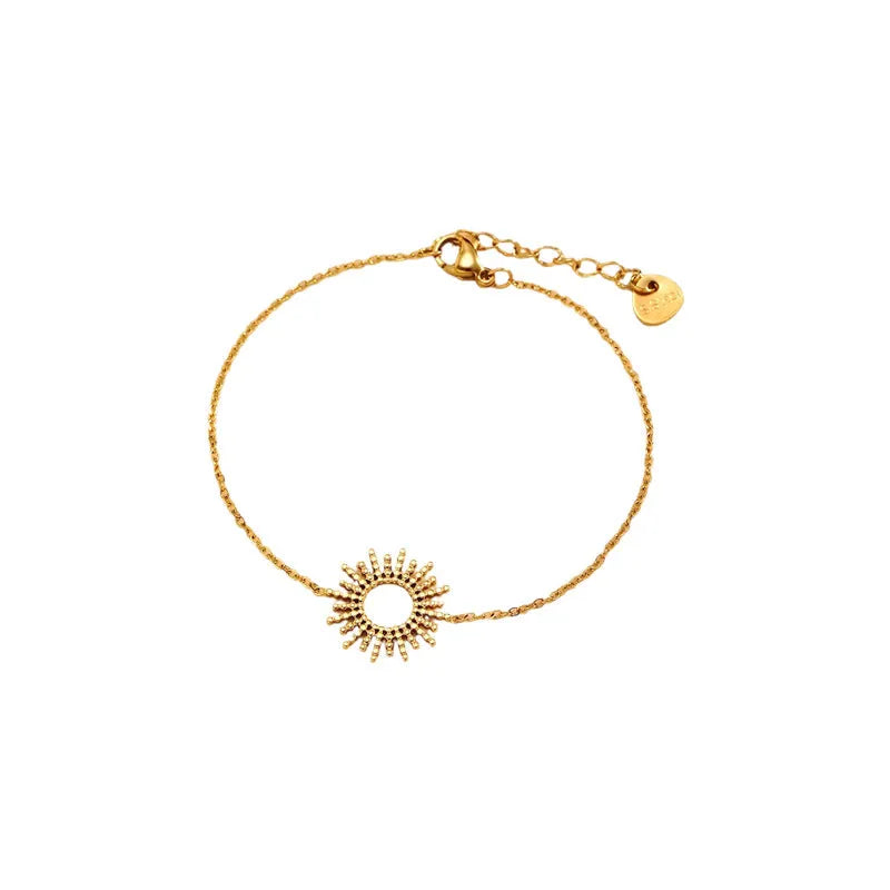 Gold tone geometric jewellery set with sun motif including necklace and bracelet for women