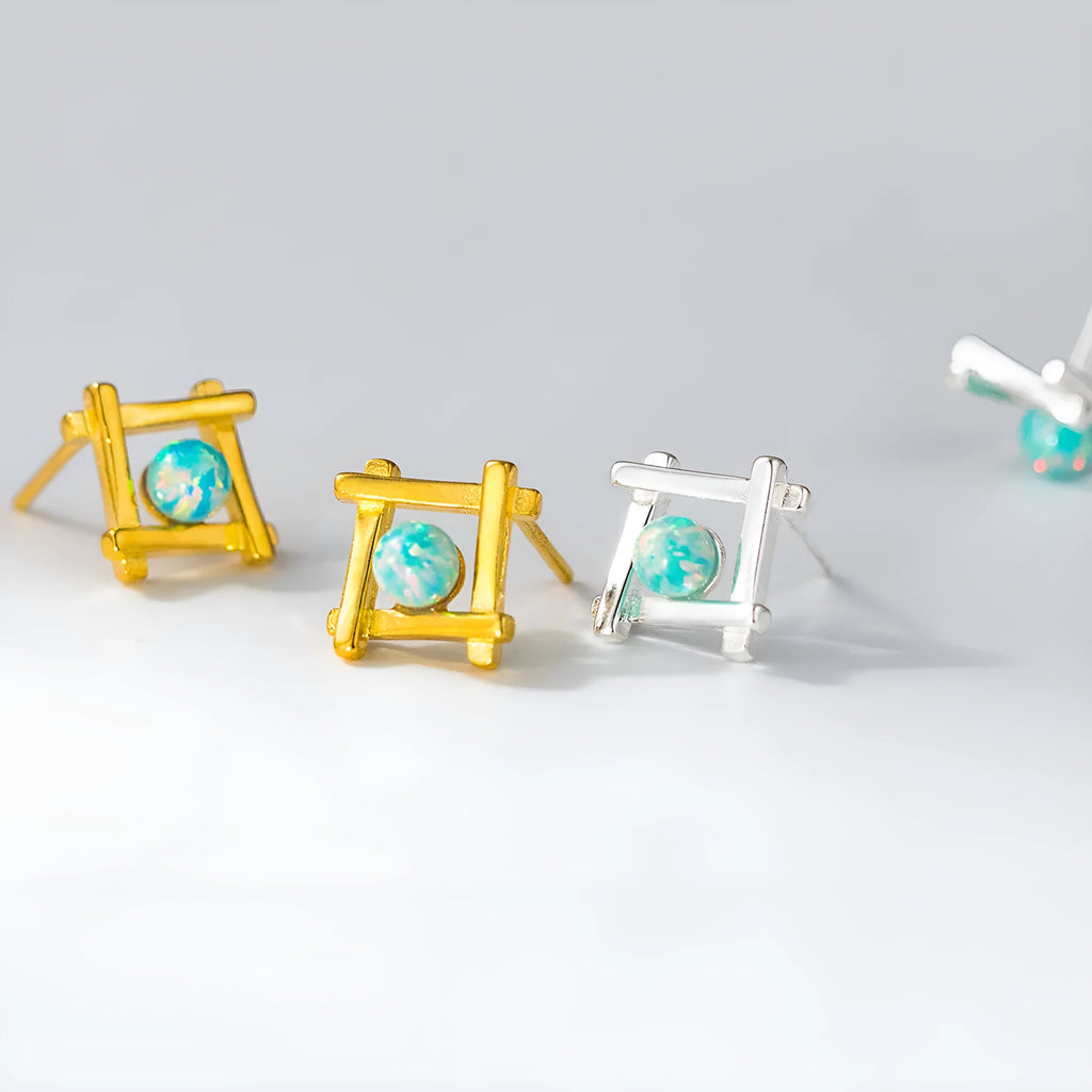Women's geometric cross quadrangle stud earrings in S925 sterling silver with gold or silver finish options
