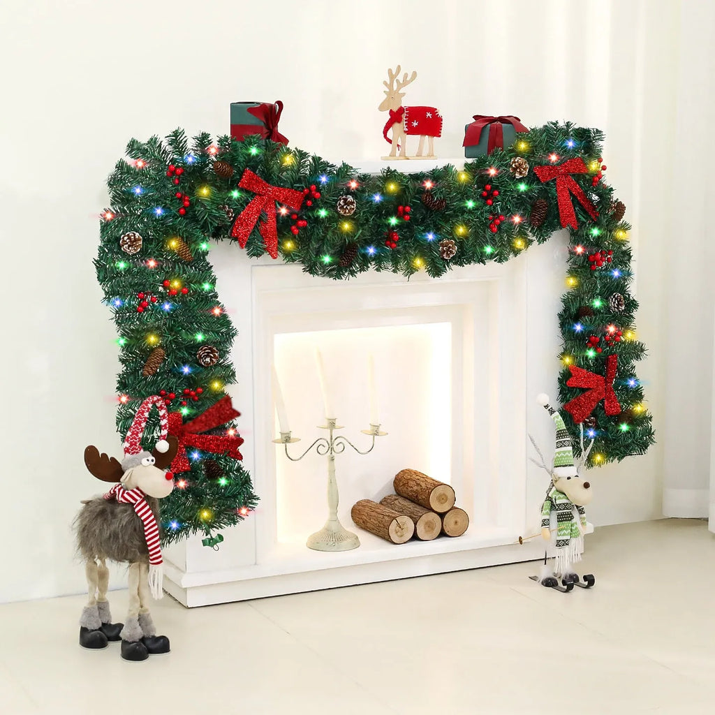 European-style Christmas rattan pine cone bow decoration with optional lighting on display surface