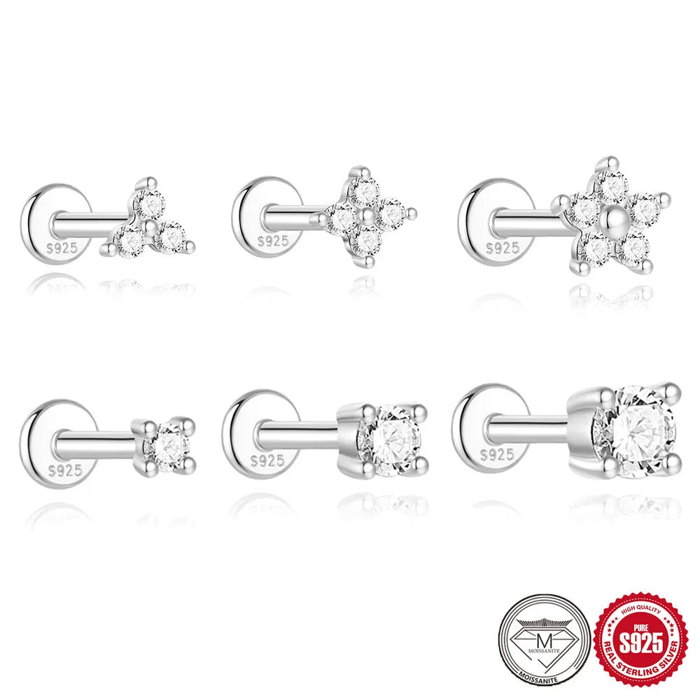 Platinum plated S925 sterling silver geometric petal stud earrings with debris-style designs