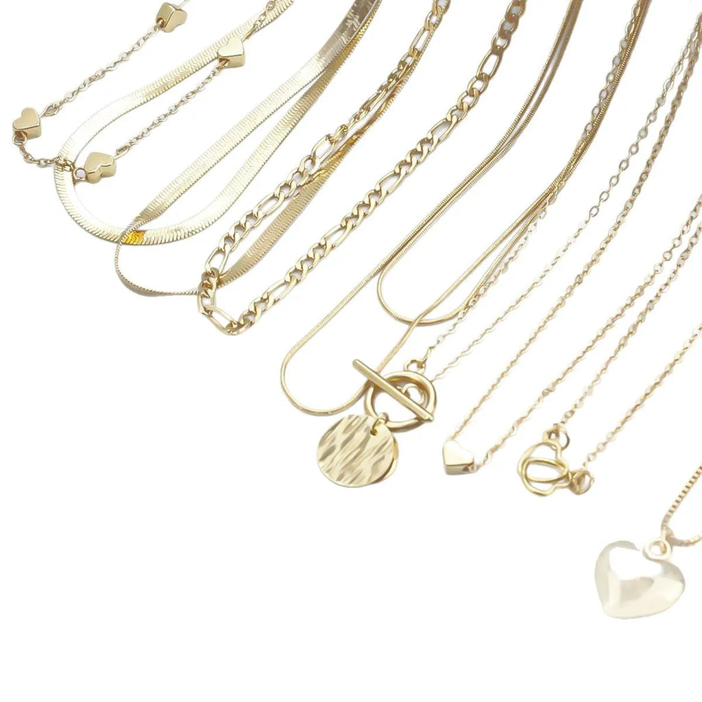 Gold women's necklace set with snake bones chain and adjustable length from 21cm to 50cm