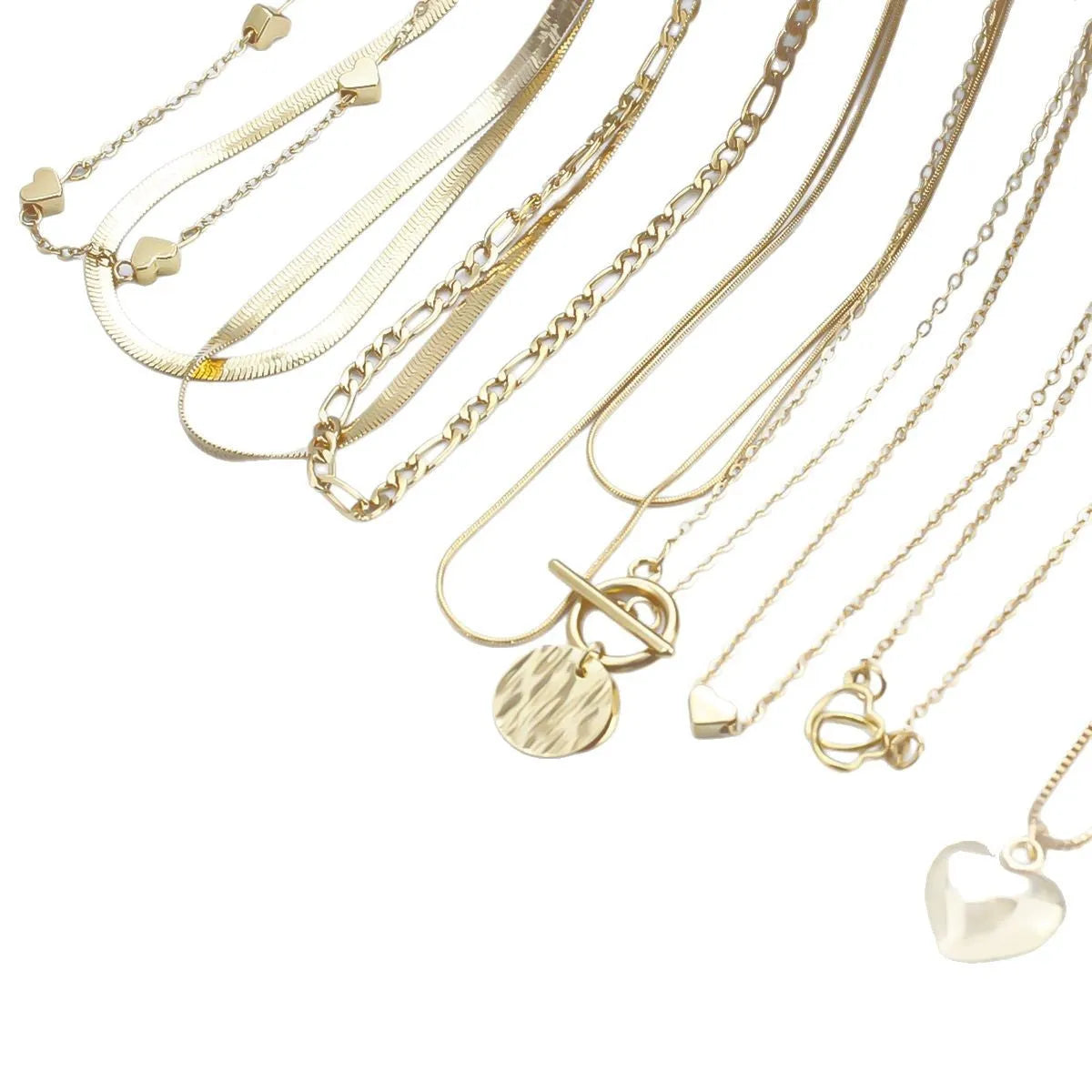 Gold women's necklace set with snake bones chain and adjustable length from 21cm to 50cm