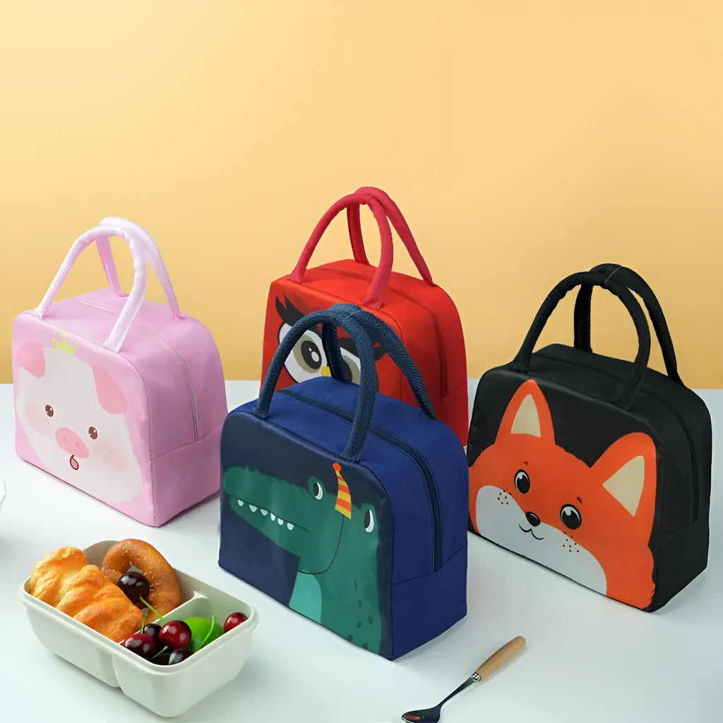 Orange bear cartoon insulated lunch bag for children with thick aluminum foil lining