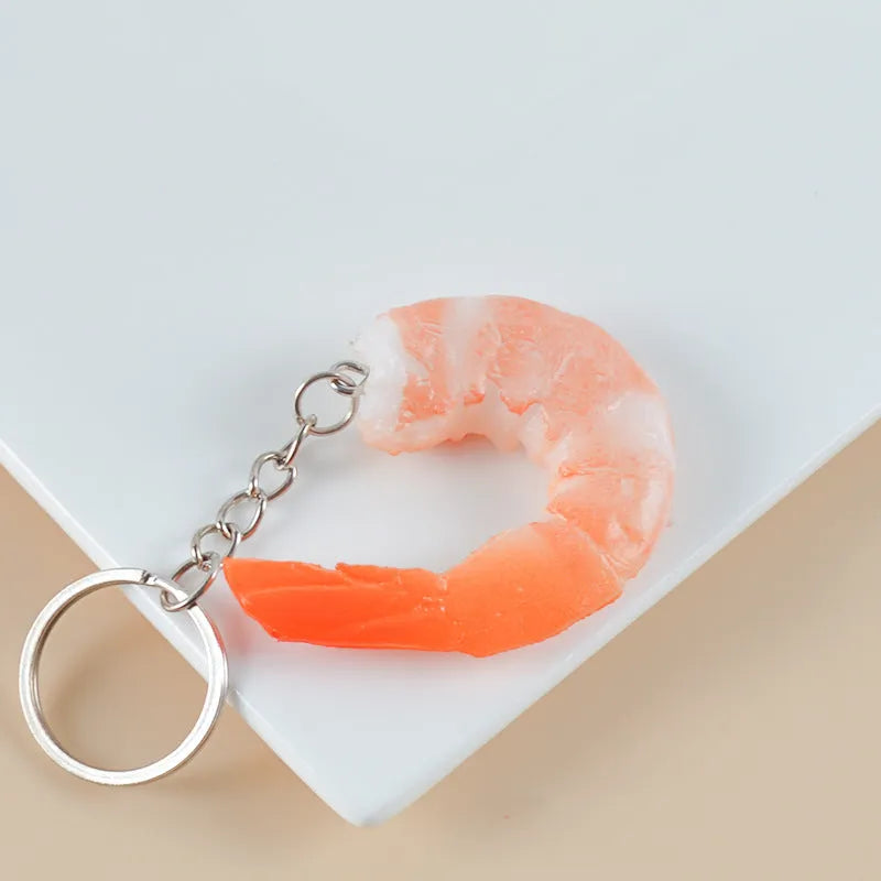 Simulation seafood shrimp PVC keychain with modern minimalist design for bag pendant use