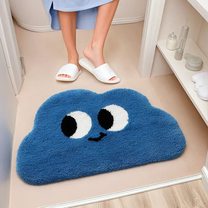 Cartoon anime print bathroom mat with cashmere-like texture on a tiled floor