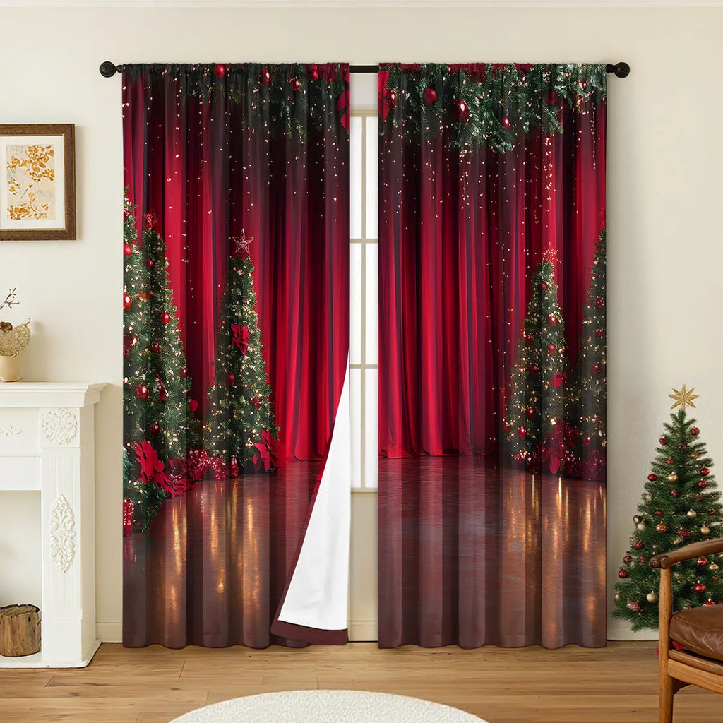 3D digitally printed Christmas curtains pair with European-style festive patterns on polyester fabric