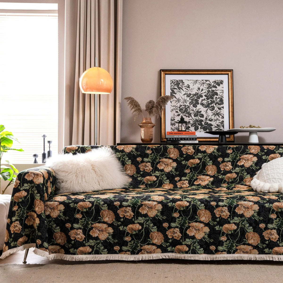 American country style jacquard floral pattern sofa cover in polyester cotton on a sofa