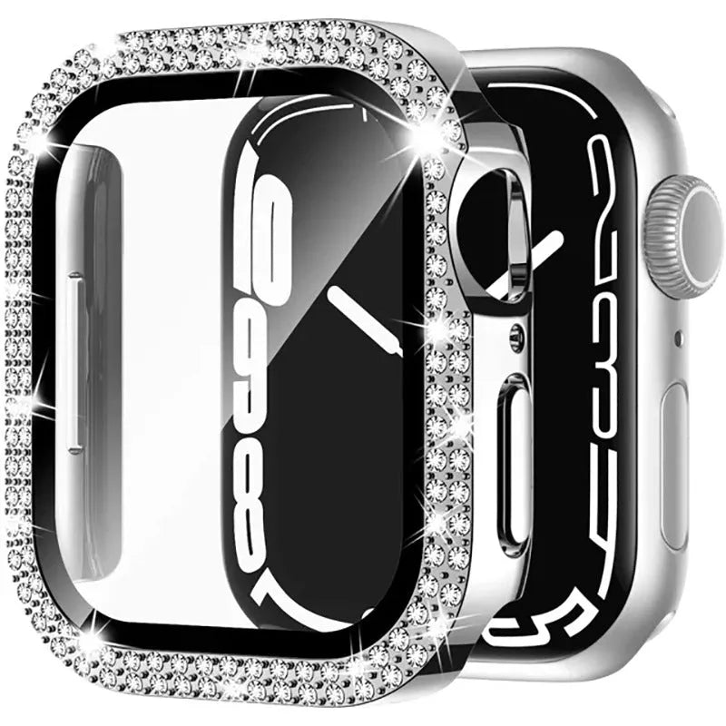 Apple Watch case with double diamond glass peep-proof screen protector in multiple colour options