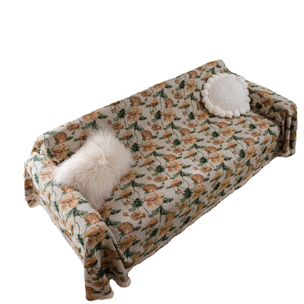 American country style jacquard floral pattern sofa cover in polyester cotton on a sofa
