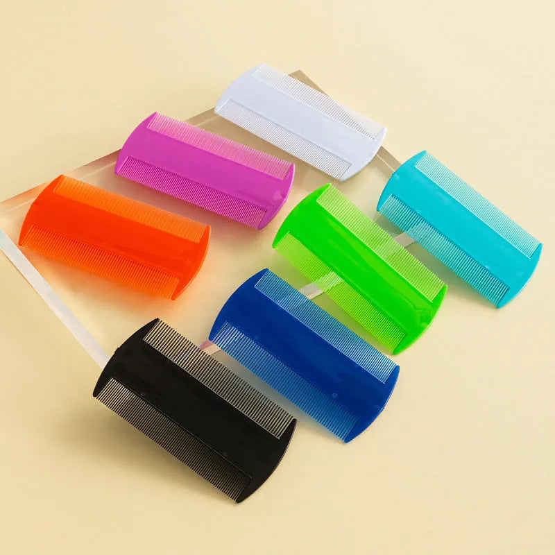 A plastic fine-toothed double-edged lice and flea comb shown in one of its eight available colour options.