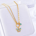 Gold titanium steel epoxy butterfly necklace and bracelet set with snake bones chain.