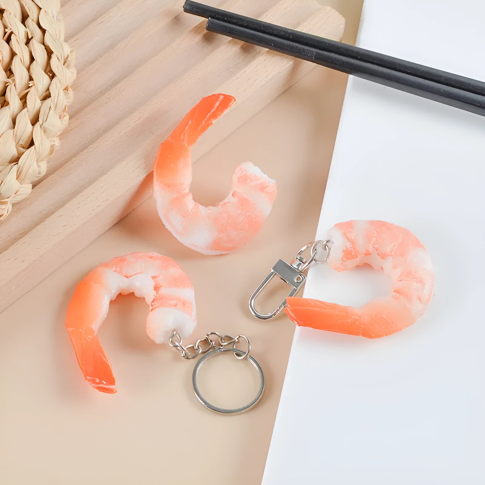 Simulation seafood shrimp PVC keychain with modern minimalist design for bag pendant use