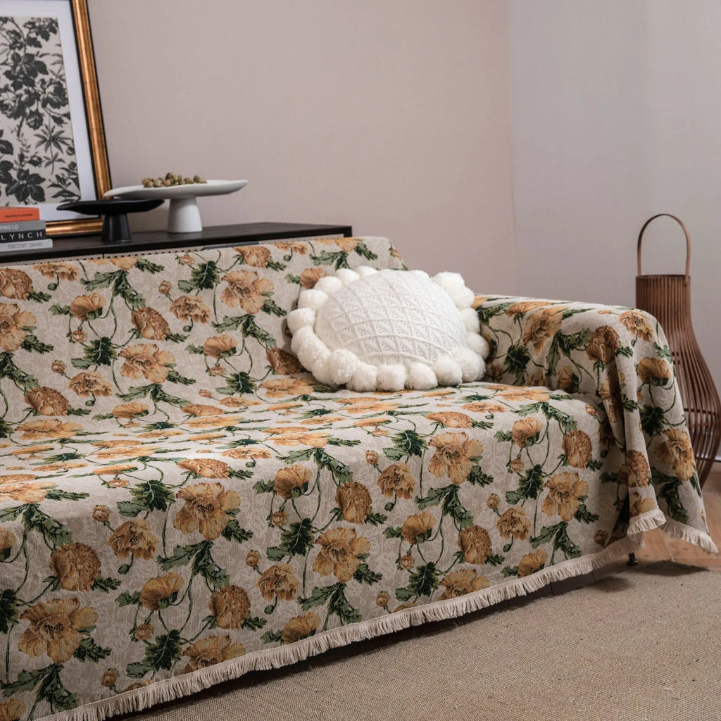 American country style jacquard floral pattern sofa cover in polyester cotton on a sofa
