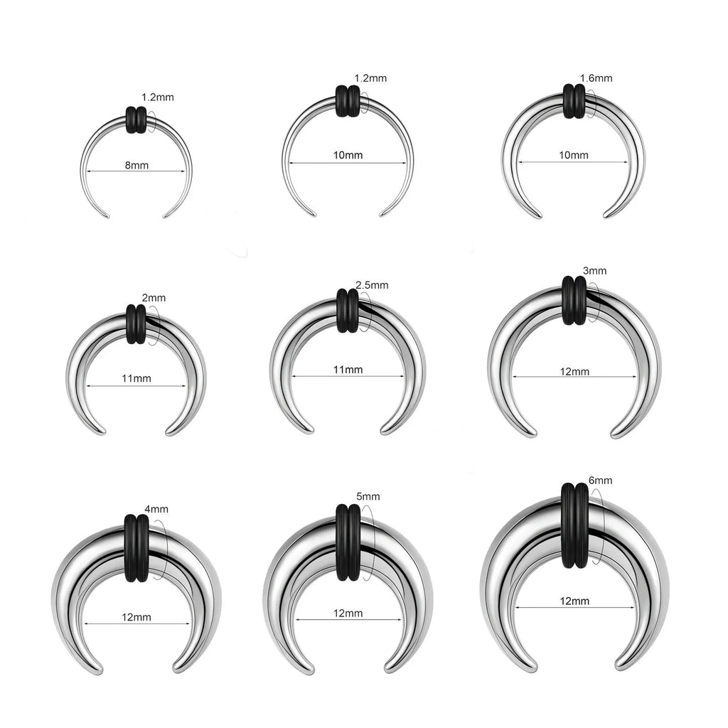 316 stainless steel geometric C-shaped nose ring with buffalo horn design in black and steel colour options.