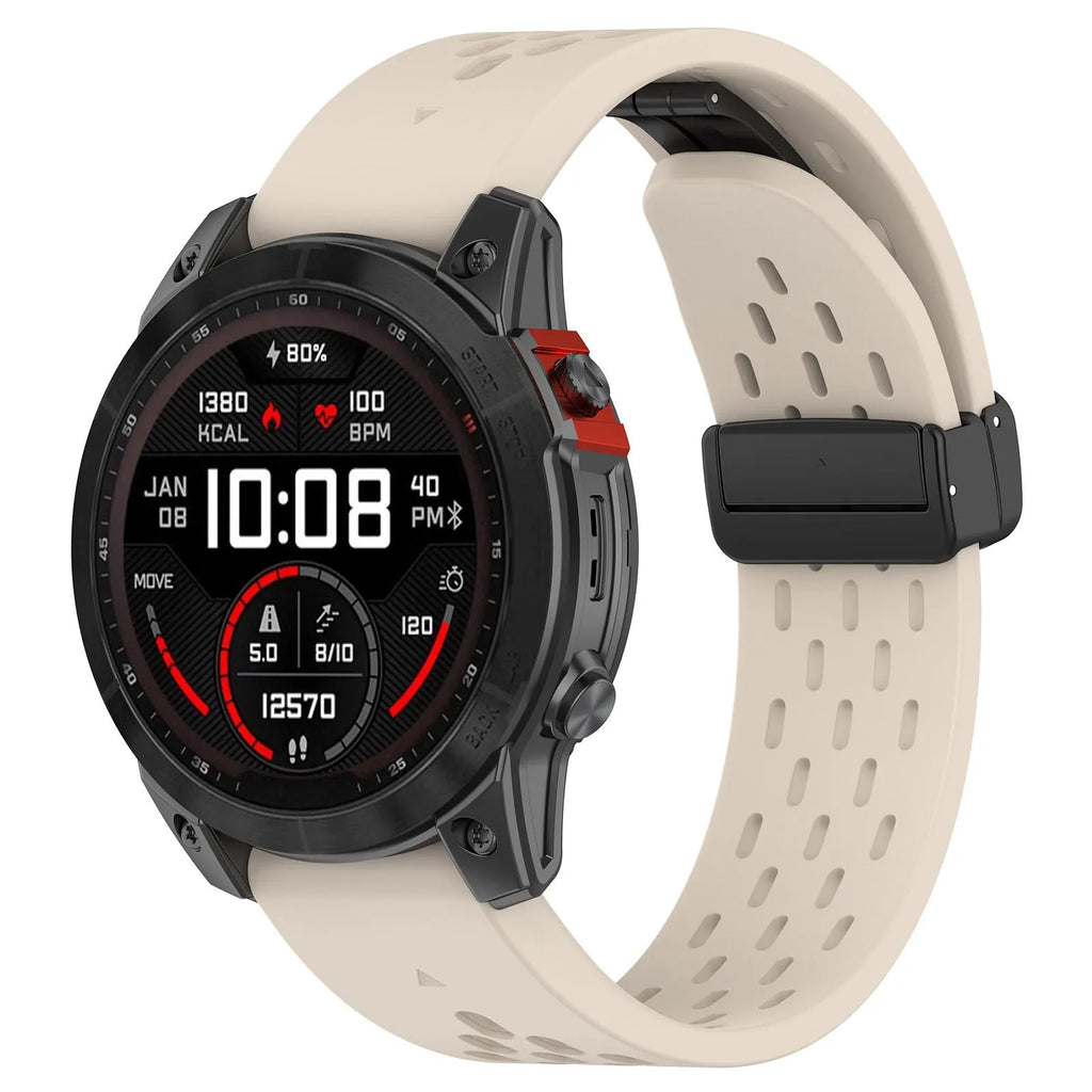 Garmin Fenix quick release replacement watch strap in multiple colours with included screwdriver tool on a white background.