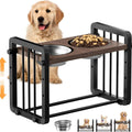 Black wooden dog bowl stand with non-slip brackets measuring 37x23cm