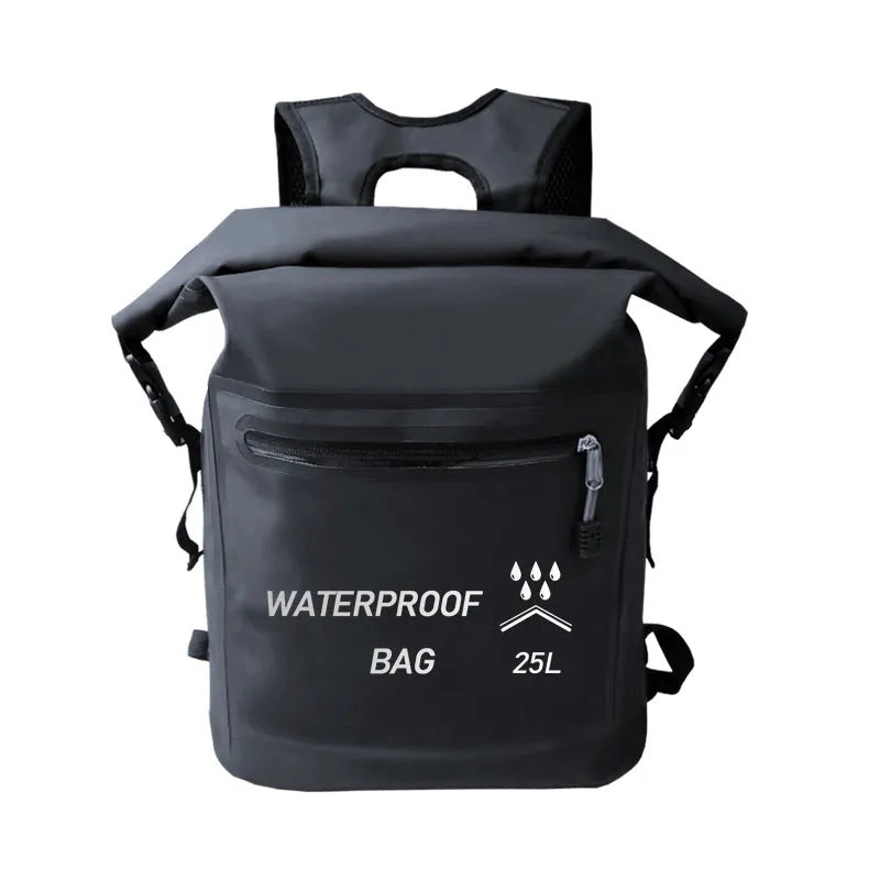 Black 25L outdoor waterproof backpack for swimming and river tracing